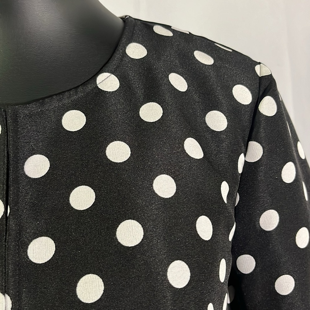 LOFT Black & White Jacquard Polka Dot Lightweight Peplum Hem Jacket - Picture 6 of 16